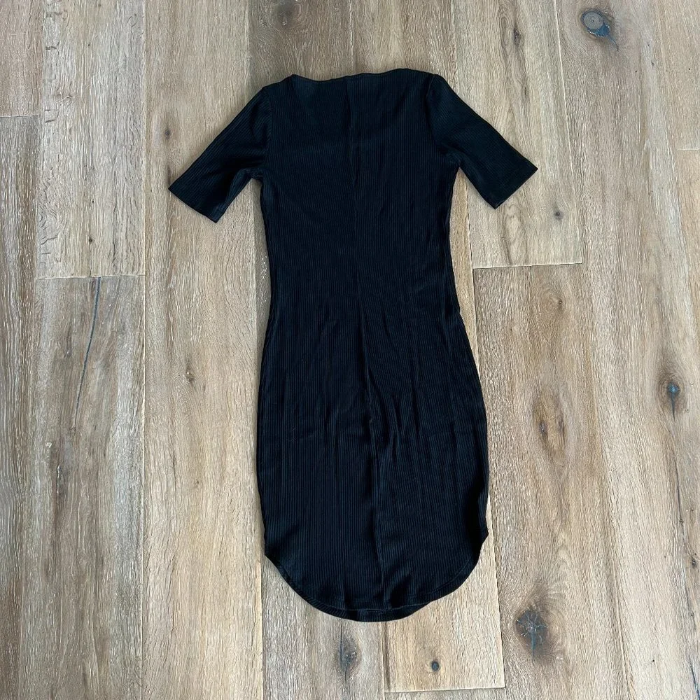 Bella Luxx Ribbed Short Sleeve Shirt Tail Midi Dress Black LBD Revolve S
